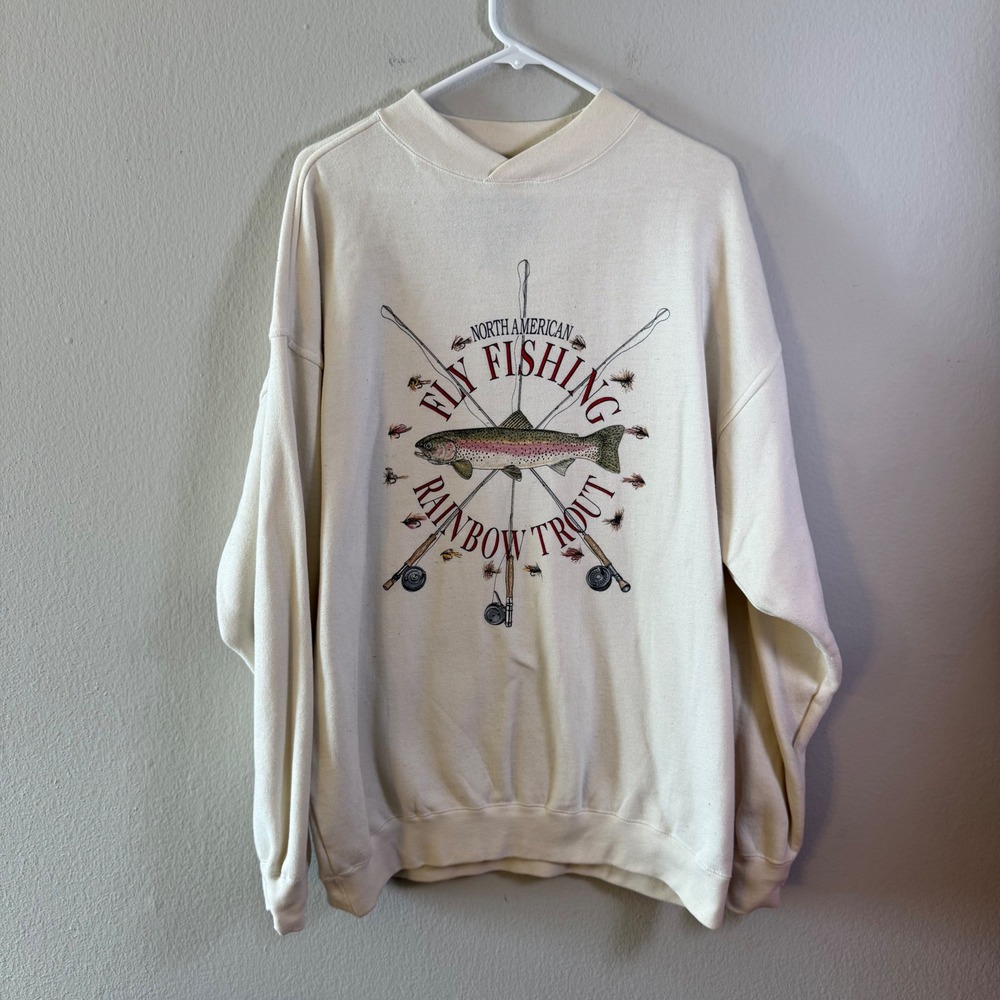 Vintage GS Sport Mens North American Fly Fishing Rainbow Trout Sweatshirt Large